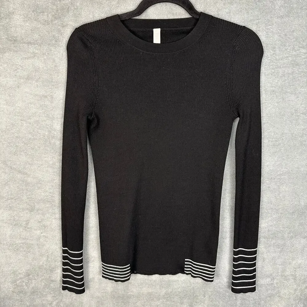 Athleta Sweater Womens Small Black Table Rock Wool Ribbed Long Sleeve Office
